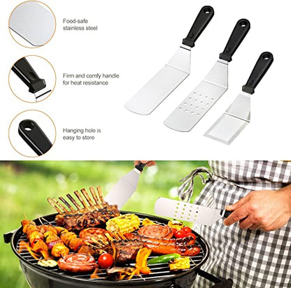  Blackstone Griddle Accessories Kit, 14pcs Flat Top Grill Accessories Set For Blackstone And Camp Chef, Enlarged Spatulas, Basting Cover, Scraper, Tongs, Grill Spatula Kit For Outdoor BBQ