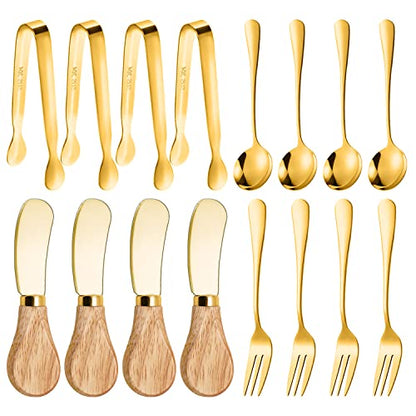  Cheese Butter Spreader Knives Set Charcuterie Accessories 16 Pcs Charcuterie Board Utensils Stainless Steel Spreader Knife With Wooden Handle Mini Serving Tongs Spoons Forks For Butter Cheese Pastry