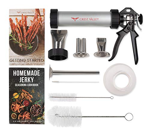  Premium Jerky Gun - Complete Jerky Making Kit - 1 LB Easy Clean And Durable Aluminum Cannon With 4 Beef Stick/Strip Nozzles - 3 Cleaning Brushes - Home Recipes Included