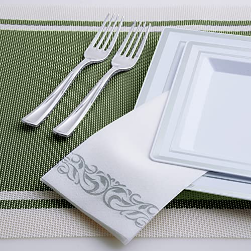  200 PACK Guest Towels Disposable Bathroom, Soft And Linen-Like Disposable Hand Towels, Decorative Bathroom Napkins For Party,Dinners, Wedding, Silver