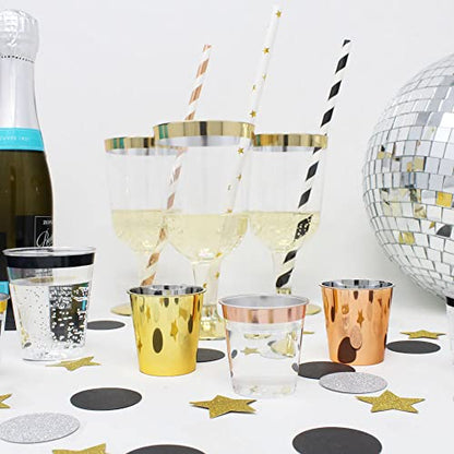  Premium Disposable Drinking Paper Straws (100pcs, Star, Metallic Gold)