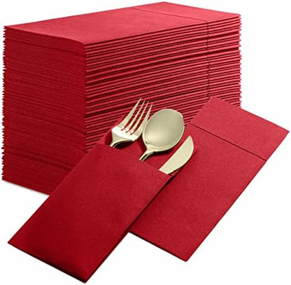  Disposable Linen-Feel Dinner Napkins With Built-in Flatware Pocket, 50-Pack BLACK Prefolded Cloth Like Paper Napkins For Dinner, Wedding Or Party