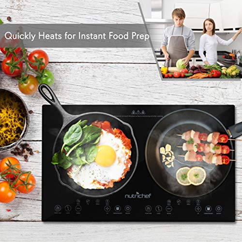  Dual 120V Electric Induction Cooker - 1800w Portable Digital Ceramic Countertop Double Burner Cooktop W/ Kids Safety Lock - Works W/ Stainless Steel Pan / Magnetic Cookware - NutriChef AZPKSTIND48