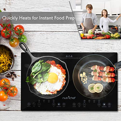  Dual 120V Electric Induction Cooker - 1800w Portable Digital Ceramic Countertop Double Burner Cooktop W/ Kids Safety Lock - Works W/ Stainless Steel Pan / Magnetic Cookware - NutriChef AZPKSTIND48