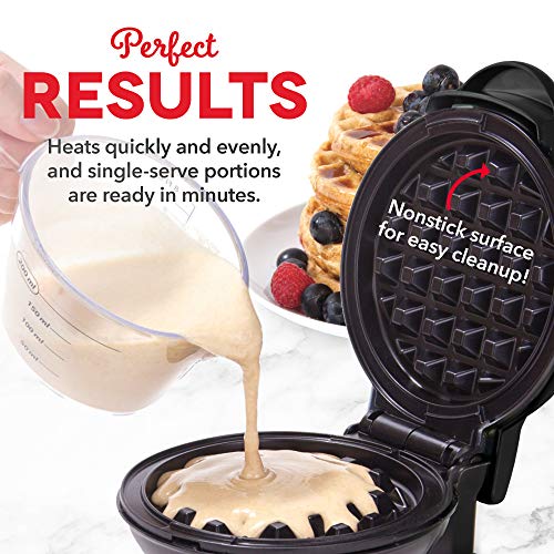 Dash Mini Maker Electric Round Griddle & Other On The Go Breakfast, Lunch & Snacks With Indicator Light + Included Recipe Book - Aqua,4 Inch & Mini Maker, Hash Browns, Keto Chaffles, 4 Inch, Black