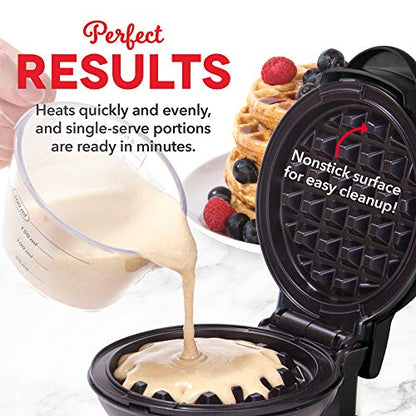 Dash Mini Maker Electric Round Griddle & Other On The Go Breakfast, Lunch & Snacks With Indicator Light + Included Recipe Book - Aqua,4 Inch & Mini Maker, Hash Browns, Keto Chaffles, 4 Inch, Black