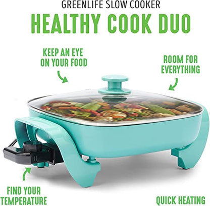  12" Ceramic Nonstick Electric Skillet - Square With Glass Lid, Dishwasher Safe, Turquoise