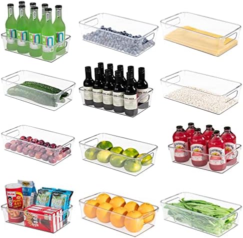  Set Of 6 Refrigerator Organizer Bins, Pantry Organization And Storage Bins, Fridge Organizers With Cutout Handles, Clear Plastic Storage Bins For Pantry - BPA Free Kitchen Organizers