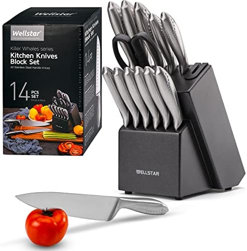  Rainbow Knife Set 14 Pieces, Iridescent German Stainless Steel Kitchen Knives Set With Wooden Block, Colorful Titanium Coating, Chef’s Knife Block Set With Scissors And Built-in Sharpener