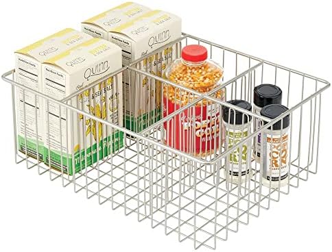  MDesign Farmhouse Decor Metal Wire Food Organizer Storage Bin Baskets For Kitchen Cabinets, Pantry, Bathroom, Laundry Room, Closets, Garage, 6 Sections - Bronze