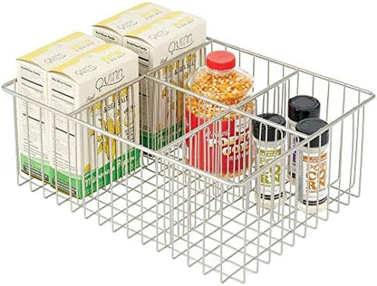  MDesign Farmhouse Decor Metal Wire Food Organizer Storage Bin Baskets For Kitchen Cabinets, Pantry, Bathroom, Laundry Room, Closets, Garage, 6 Sections - Bronze