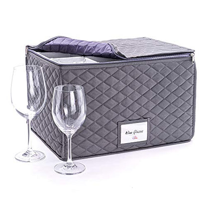  Wine Glass Storage - Protective Container Box For Stemware - Holds 12 Red Or White Wine Glasses - Padded Glassware Storage Case With Dividers, Great For Protecting Or Moving Tall Glassware.