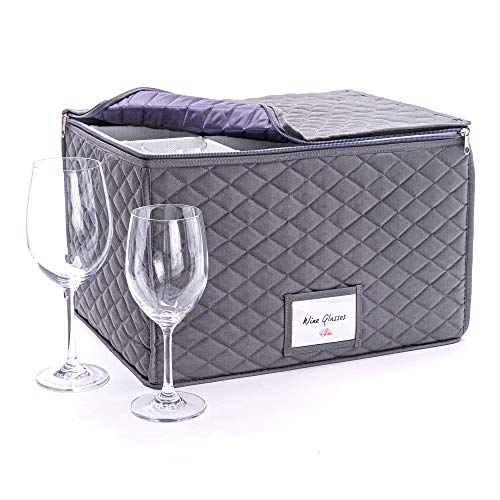  Wine Glass Storage - Protective Container Box For Stemware - Holds 12 Red Or White Wine Glasses - Padded Glassware Storage Case With Dividers, Great For Protecting Or Moving Tall Glassware.