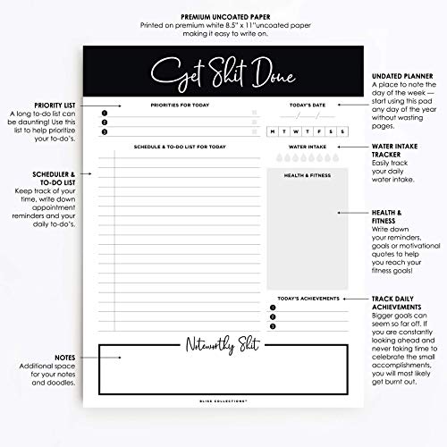  Daily Planner, Get Stuff Done, Organizer, Scheduler, Productivity Tracker For Organizing Appointments, Goals,Tasks,Notes And To-Do Lists, 8.5"x11" Undated Tear-Off Sheets (50 Sheets)