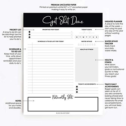  Daily Planner, Get Stuff Done, Organizer, Scheduler, Productivity Tracker For Organizing Appointments, Goals,Tasks,Notes And To-Do Lists, 8.5"x11" Undated Tear-Off Sheets (50 Sheets)