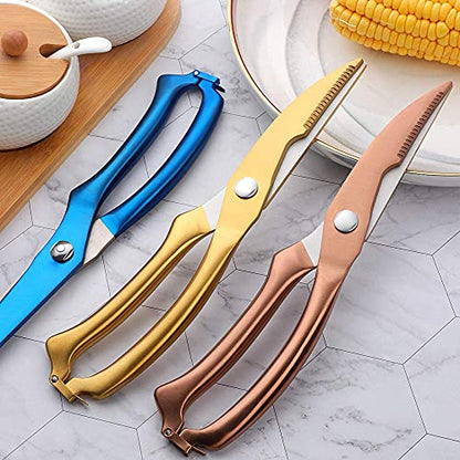  Kitchen Scissors, Heavy Duty Kitchen Shears, Multipurpose Stainless Steel Sharp Cooking Scissors For Chicken, Poultry, Fish, Meat, Herbs (GOLD)