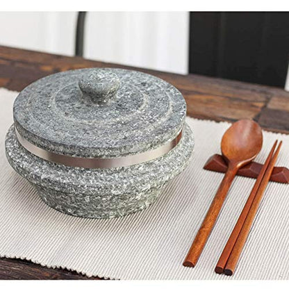  Gopdol Natural Giblet Pot Dolsot Pot With Stone Lid For Nutrition Rice Steamer (Large 7 X 3.5 Inch)
