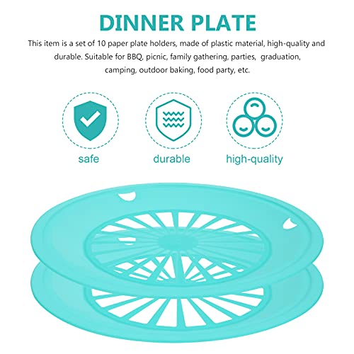  10Pcs Bbq Paper Plate Holder Reusable Plastic Paper Plate Holder Barbecue Paper Plate Round Plate Trays Plastic Dinnerware For Party BBQ And Camping Paper Plate Tray Picnic Disposable Plates Holder