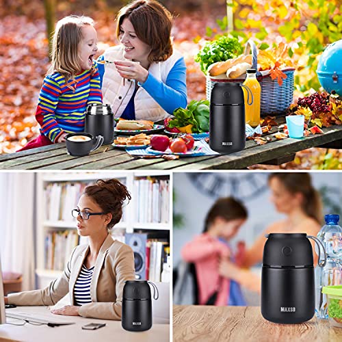  Soup Thermos For Hot Food, 17 Oz Stainless Steel Vacuum Insulated Lunch Container Bento Box With Spoon For Adults, Leakproof Thermal Food Jar For Office Picnic Travel - Black