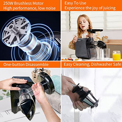  Cold Press Juicer Extractor With Reverse Function & Overheat Protection, Slow Juicer For Fruits And Vegetables, Easy To Assemble And Clean Juice Extractor With Quiet Motor & BPA Free, 2 Speed Modes
