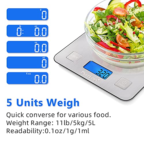 Digital Kitchen Scale, 5000g/11lb X 0.1oz Food Scales Digital Weight Grams And Oz For Weight Loss, Cooking And Baking, 5 Units With Tare Function, Easy Clean Stainless Steel(Battery Included)