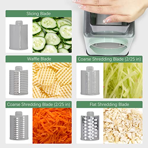  Rotary Cheese Grater, 5 In 1 Stainless Steel Round Vegestable Slicer, Cheese Grater With Handle, Strong Suction Base, Free Cleaning Brush For Vegetables, Tomatoes, Onions, Fruits, Nuts
