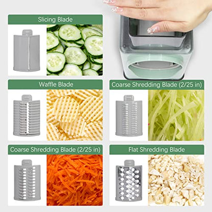  Rotary Cheese Grater, 5 In 1 Stainless Steel Round Vegestable Slicer, Cheese Grater With Handle, Strong Suction Base, Free Cleaning Brush For Vegetables, Tomatoes, Onions, Fruits, Nuts
