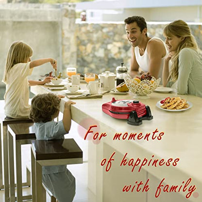  Belgian Waffle Maker, Electric Waffle Machine, Flips & Non-Stick Grids,Temperature Control, Round Waffle (Red)