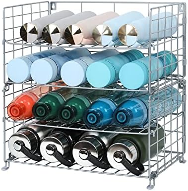  X-cosrack Adjustable Water Bottle Organizer,4-Tier Wall-Mounted Water Bottle Holder, Stackable Water Bottle Storage Rack For Kitchen Countertops,Pantry, Cabinet,Large(Patent No.:US D950,280 S)