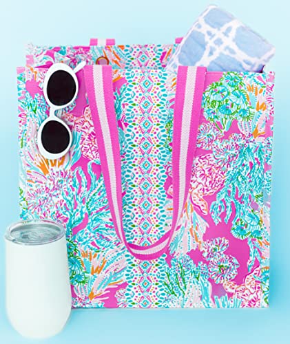  Lilly Pulitzer Market Shopper Bag, Reusable Grocery Tote, Shoulder Bag For Produce Or Travel