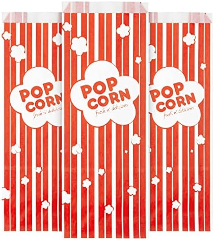  2 Oz Paper Popcorn Bags Bulk (100 Pack) Large Red & White Pop-corn Bag Disposable For Carnival Themed Party, Movie Night, Halloween, Popcorn Machine Accessories & Supplies, Individual Servings