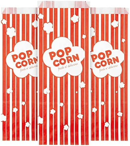  2 Oz Paper Popcorn Bags Bulk (100 Pack) Large Red & White Pop-corn Bag Disposable For Carnival Themed Party, Movie Night, Halloween, Popcorn Machine Accessories & Supplies, Individual Servings