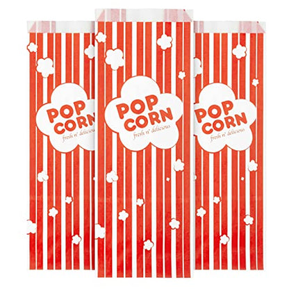  2 Oz Paper Popcorn Bags Bulk (100 Pack) Large Red & White Pop-corn Bag Disposable For Carnival Themed Party, Movie Night, Halloween, Popcorn Machine Accessories & Supplies, Individual Servings