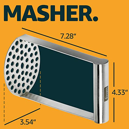 Lurch Germany Heavy Duty Potato Masher With Horizontal Handle | Avocado Masher | Versatile Food Masher For Vegetable | Made Of Durable Stainless Steel | 7.5 Inches - Silver