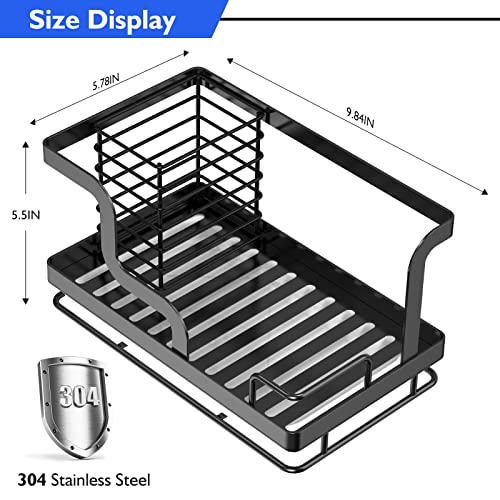  Sink Caddy Sponge Holder, Kitchen Sink Organizer For Dish Rag Soap Brush,Dishcloth Holder With Drain Pan 304 Stainless Steel