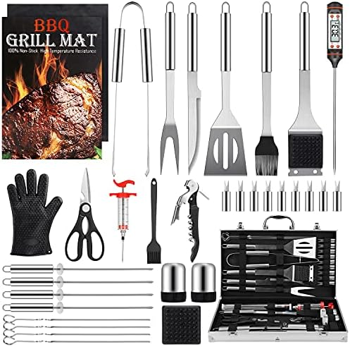  Grill Set, Grill Tools, Grill BBQ Accessories, Grilling Gifts For Men, 34PCS BBQ Tools For Outdoor Grill With Aluminum Case, Spatula,Tongs &Skewers,Smoker Accessories For Birthday, Dad, Wedding