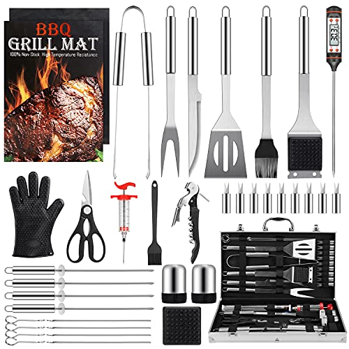  Grill Set, Grill Tools, Grill BBQ Accessories, Grilling Gifts For Men, 34PCS BBQ Tools For Outdoor Grill With Aluminum Case, Spatula,Tongs &Skewers,Smoker Accessories For Birthday, Dad, Wedding
