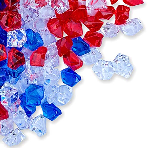  Patriotic Acrylic Ice Rocks Crystals Gems ~550 Pcs 3 Lbs Bulk Bag For Vase Filler Table Scatter Party Wedding Arts Crafts Decoration Display Idea -Red Blue Clear Blend