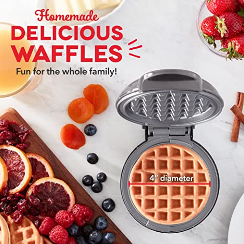 Dash Deluxe Mini Maker For Individual Waffles, Hash Browns, Keto Chaffles With Included Brush And Cord Wrap, And Easy To Clean Non-Stick Surfaces, 4 Inch, Storm Grey