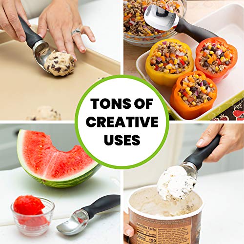  Ice Cream Scoop - Heavy Duty 18/8 Stainless Steel With Soft Grip Handle, Professional Sturdy Ice Cream Scooper, Premium Kitchen Tool For Cookie Dough, Gelato, Sorbet, Melon, Black