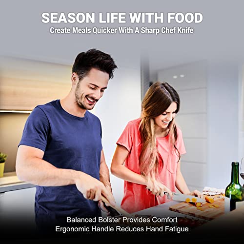  Chef Knife 8 Inch, Multipurpose, Sharp Kitchen Knife, High Carbon Stainless Steel, Ergonomic Handle, Home Or Professional Use, Chef's Knife Includes Sheath & Gift Box