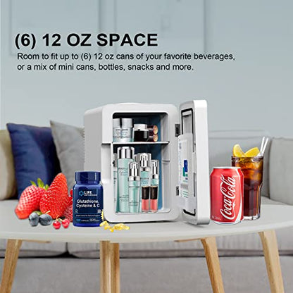  Mini Fridge 6L Capacity, Portable Small Refrigerator Cooler Or Warmer, AC DC Powered, Skincare Fridge With Mirror Door, For Food, Cosmetics, Home, Office And Car - White