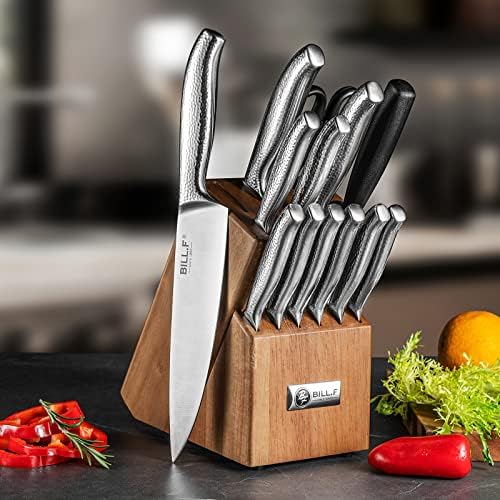  Kitchen Knife Set,14 Pieces Knife Block Sets With Sharpener, Stainless Steel Chef Knife Set With Wooden Block,Ultra Sharp Cutlery Knife With Steak Knives & Kitchen Shears
