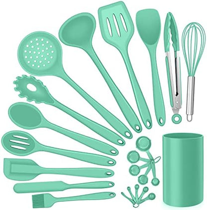  Silicone Cooking Utensils Set, E-far 7-Piece Black Heat Resistant Kitchen Utensils Set, Kitchen Nonstick Tools Spatula Ladle Spoon Pasta Server For Non-stick Cookware, Non-Toxic & Dishwasher Safe