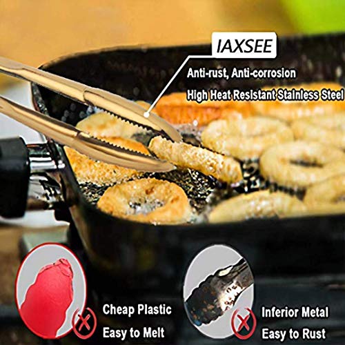  2-Pack 9 Inch Stainless Steel Gold Salad Tongs, Non-slip & Easy Grip Smart Locking Clip Handy Utensil For Cooking, Serving, Barbecue, Buffet, Salad, Ice, Oven