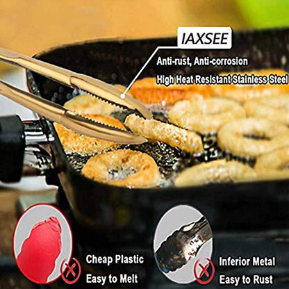  2-Pack 9 Inch Stainless Steel Gold Salad Tongs, Non-slip & Easy Grip Smart Locking Clip Handy Utensil For Cooking, Serving, Barbecue, Buffet, Salad, Ice, Oven