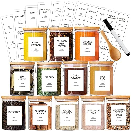  191 Spice Jar Labels Preprinted Minimalist Stickers - White Waterproof Label - Fit Round Or Rectangle Spice Jars - Herb Seasoning Kitchen Pantry Labels