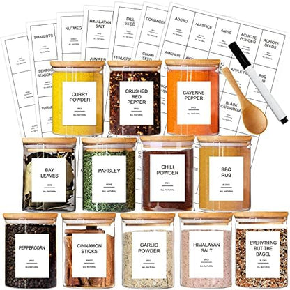  191 Spice Jar Labels Preprinted Minimalist Stickers - White Waterproof Label - Fit Round Or Rectangle Spice Jars - Herb Seasoning Kitchen Pantry Labels