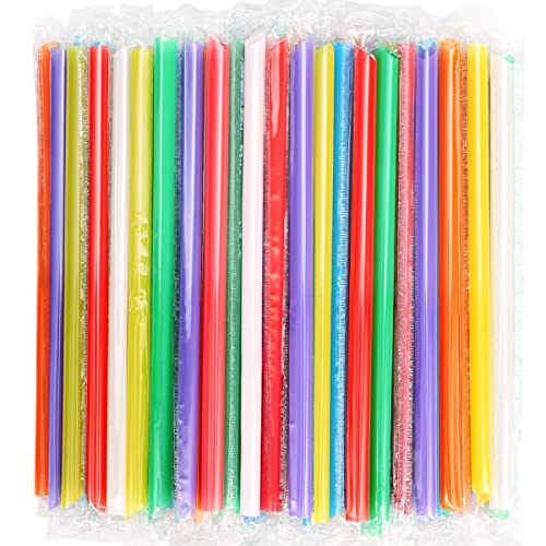  100 Pcs Individually Packaged Pointed Jumbo Smoothie Straws,Disposable Individually Wrapped Plastic Lengthen Milkshake Boba Straw (0.43" Diameter And 9.45" Long) (Colorful)