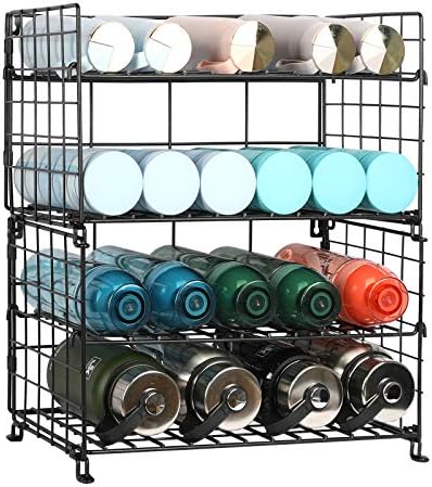  X-cosrack Adjustable Water Bottle Organizer,4-Tier Wall-Mounted Water Bottle Holder, Stackable Water Bottle Storage Rack For Kitchen Countertops,Pantry, Cabinet,Large(Patent No.:US D950,280 S)